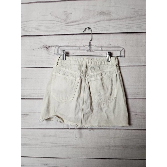 We The Free Womens Jean Skirt White Mini Distressed 100% Cotton Denim Button 25 - Picture 2 of 6